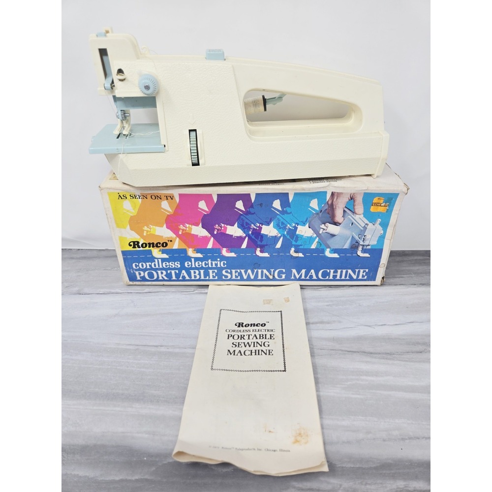 Ronco Cordless Electric Portable Sewing Machine Hand Held Vtg‎ 1972